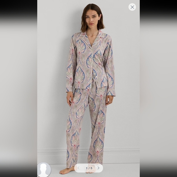 Lauren Ralph Lauren Women's Paisley Pajama Set - Blue and Pink - Picture 11 of 11